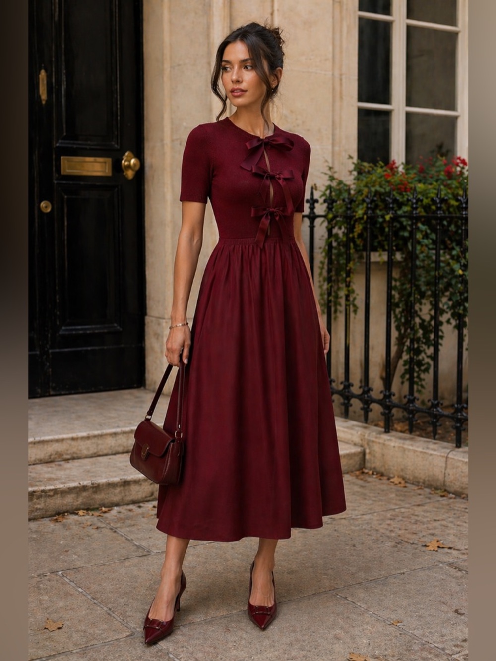 🇺🇸Firm Price🇺🇸 NWOT Moon river bow tie knit top mixed maxi dress